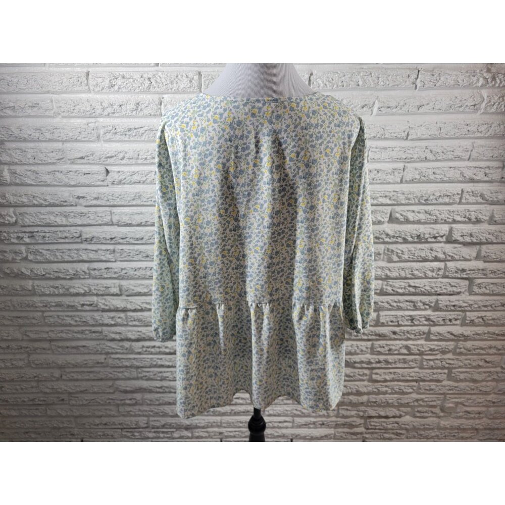 Agnes Orinda Womens Top 2X Plus 3/4 Sleeve Blue Floral Polyester FLO397XE - Picture 4 of 7